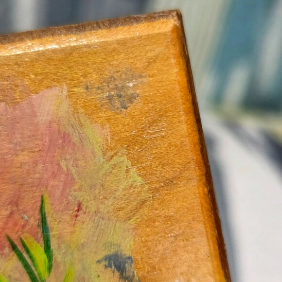 2 x Mini Oil Paintings On Wood Flowers By Nana Lancaster Signed Cottage Core Nat - Picture 14 of 16